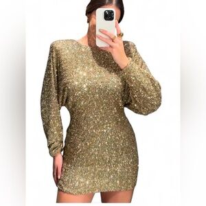 Zara Gold Sequin Long Sleeve Mini Dress